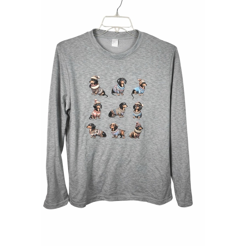Dachshund Dog‎ Sweater Graphic Top Womens L Gray Long Sleeve Cute Novelty